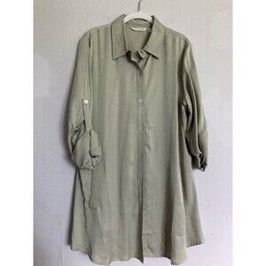 Soft Surroundings Tencel Tunic Women’s LARGE Button Front Long Sleeve Green
